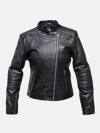 Women's Snap Tab Collar Black Leather Jacke