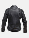 Women's Snap Tab Collar Black Leather Jacke