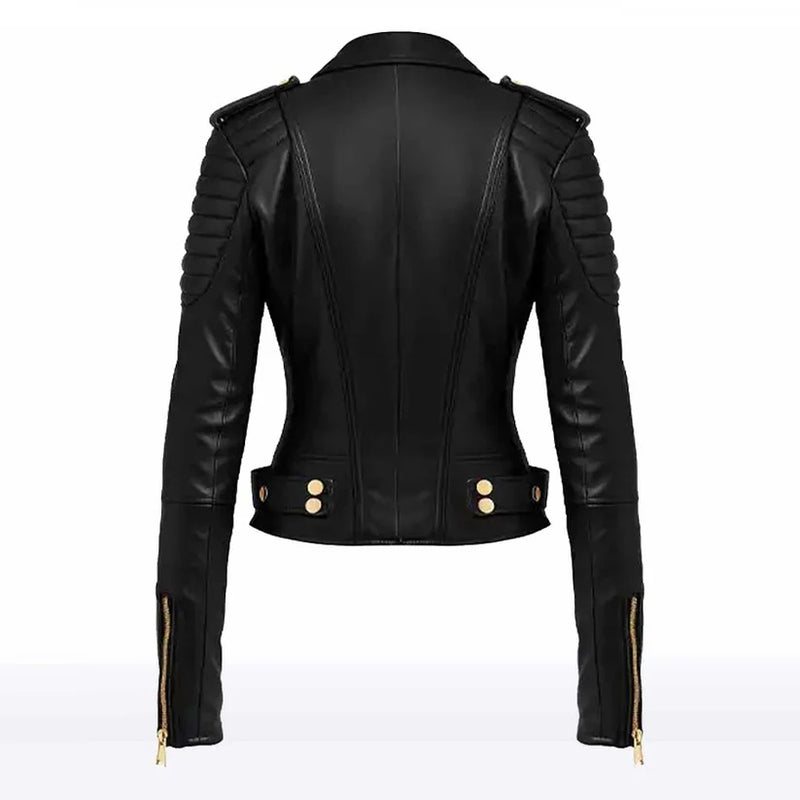 Ava Women’s Black Sheepskin Biker Jacket