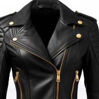 Ava Women’s Black Sheepskin Biker Jacket