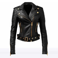 Ava Women’s Black Sheepskin Biker Jacket