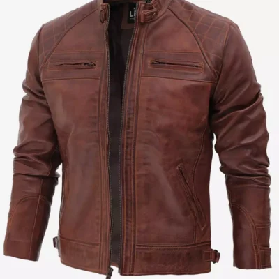 mens brown cafe racer leather jacket