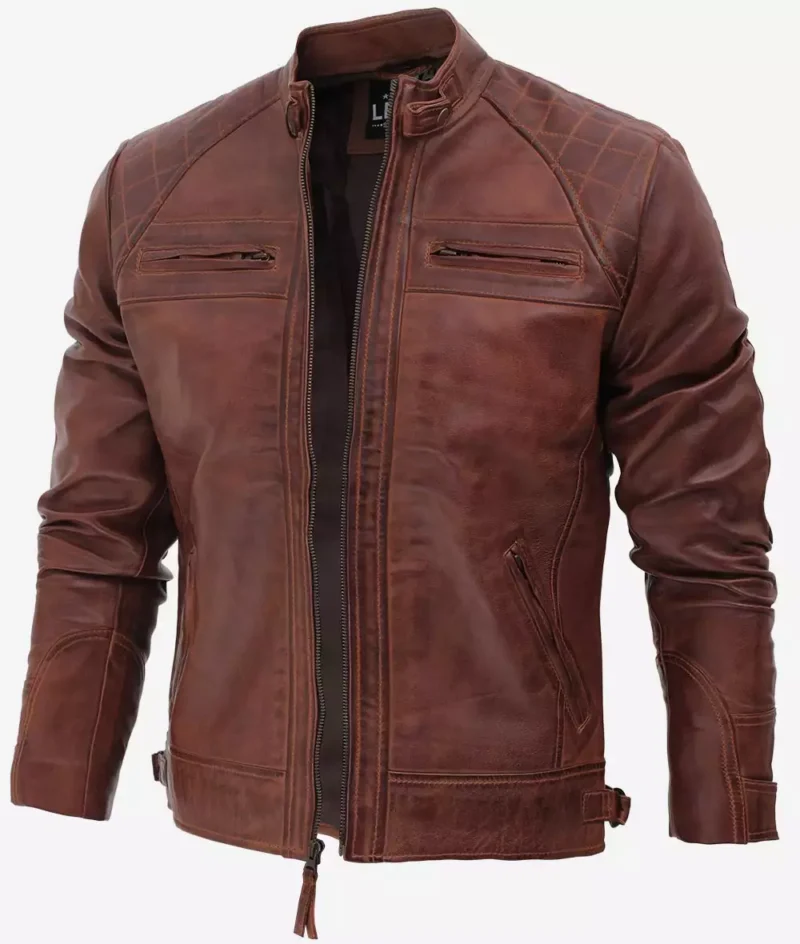 mens brown cafe racer leather jacket