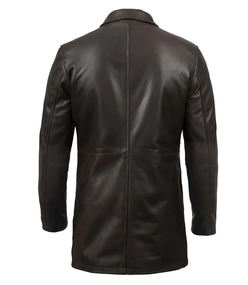 Distressed Dark Brown Mens Leather Car Coat