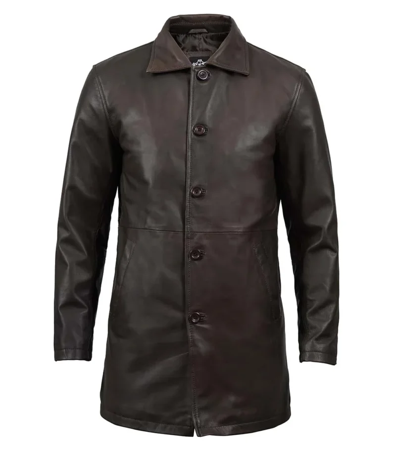 Mens Brown Leather Car Coat