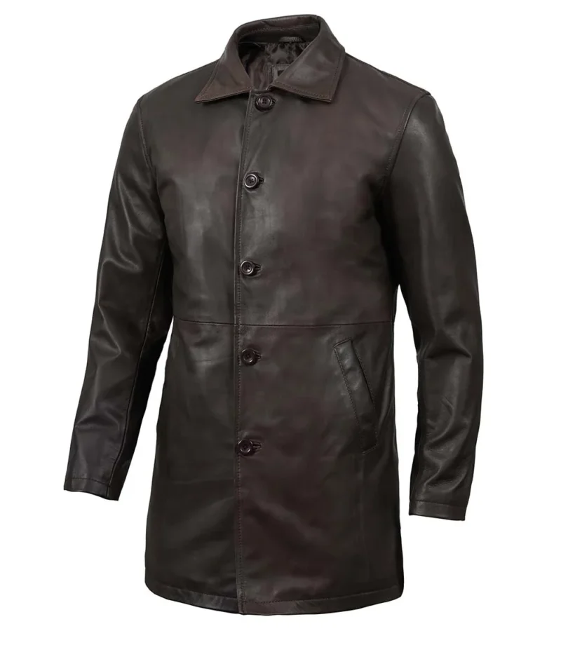 Mens Distressed Dark Brown Car Coat