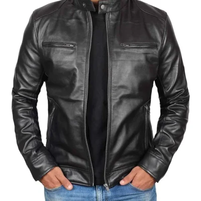 Men's Dodge Black Cafe Racer Leather Biker Jacket – Stylish and Durable