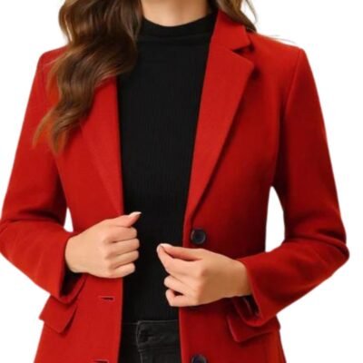 Women's Red Wool Single-Breasted Coat