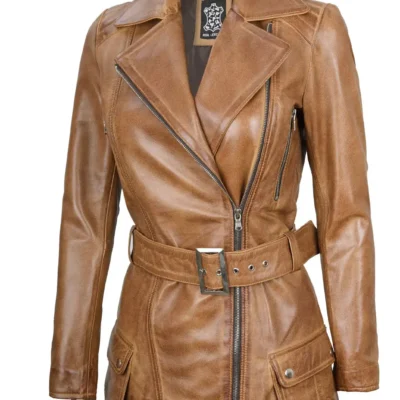 Women's Victoria Asymmetrical Camel Brown Leather Jacket