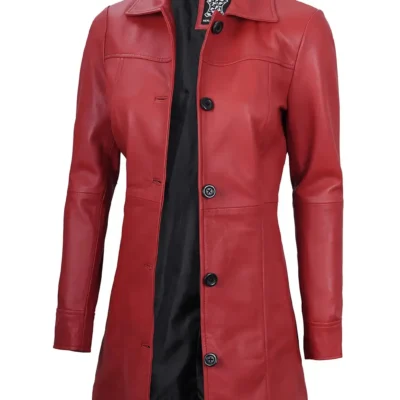 Women's Red Real Leather Car Coat