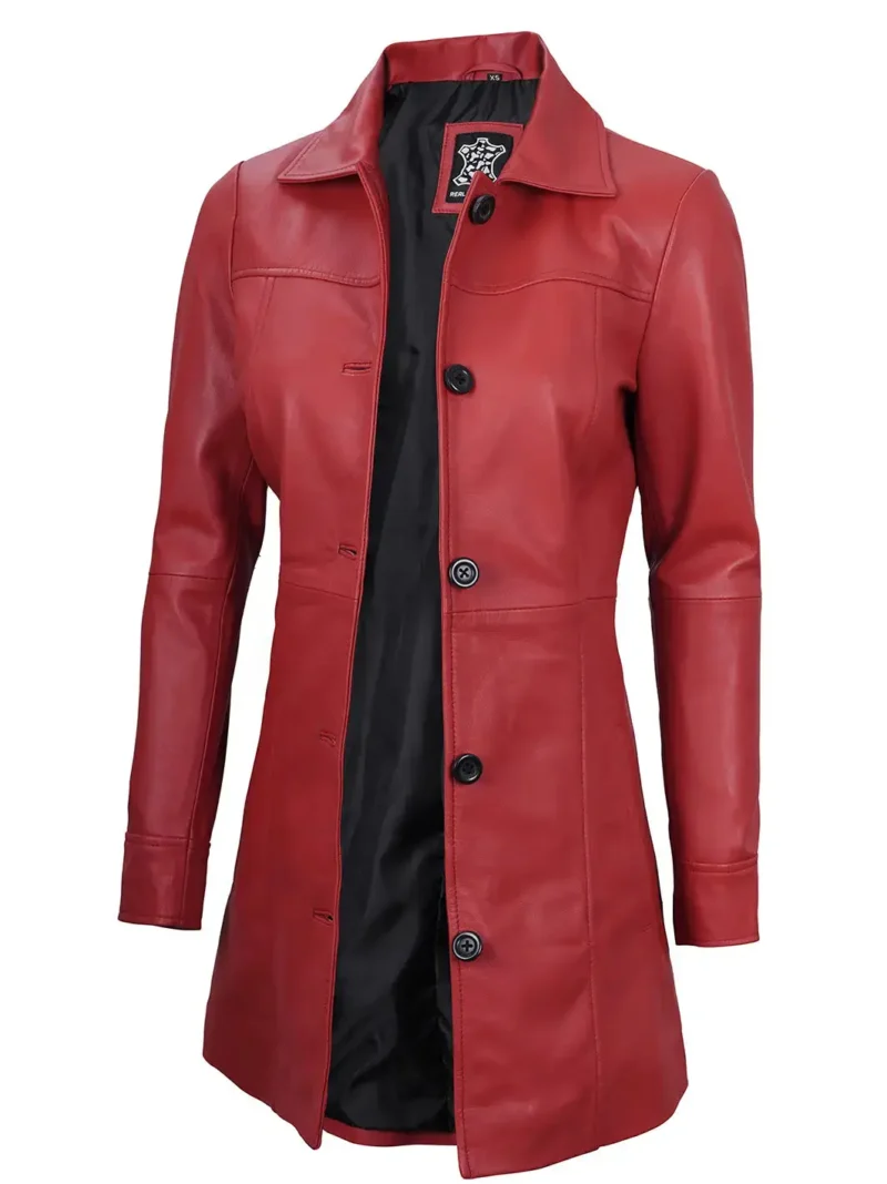 Women's Red Real Leather Car Coat